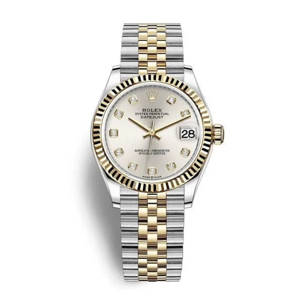 Rolex Datejust 31mm - Ref: 278273 - Silver Diamond Dial, Two Tone Stainless Steel & 18K Yellow Gold Jubilee Bracelet Women's Watch