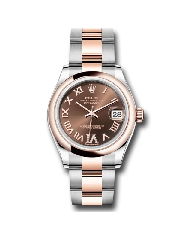 Rolex Datejust 31mm - Ref: 278241 chodr6o - Chocolate Roman Diamond Dial, Two Tone Stainless Steel & 18K Rose Gold Oyster Bracelet Women's Watch