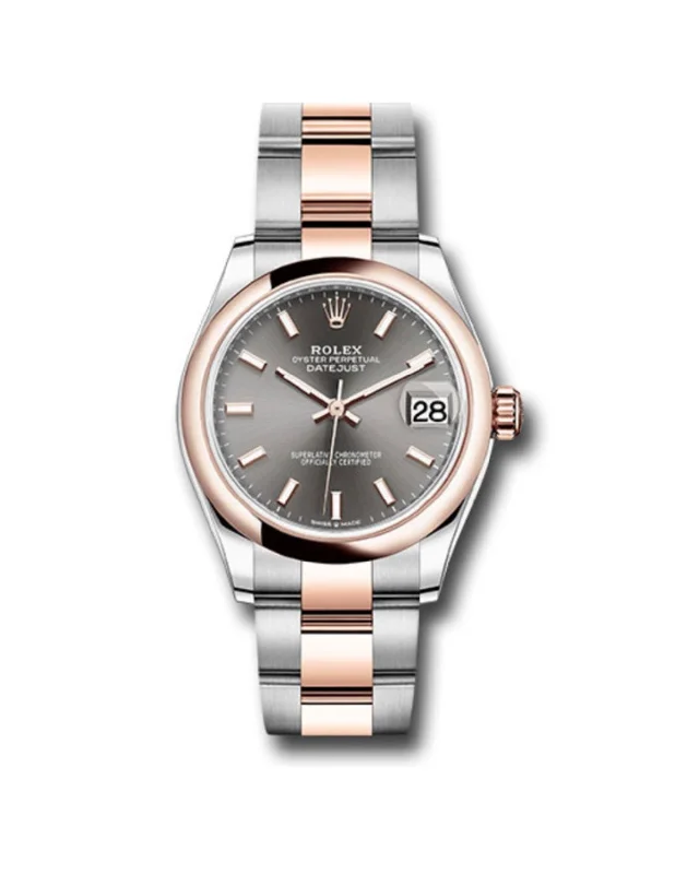 Rolex Datejust 31mm - Ref: 278241 dkrhio - Slate Dark Grey Stick Dial, Two Tone Stainless Steel & 18K Rose Gold Oyster Bracelet Women's Watch