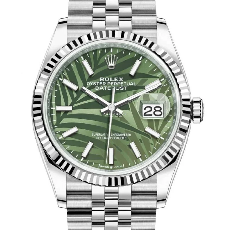 Rolex Datejust 36 Green Palm Dial Stainless Jubilee