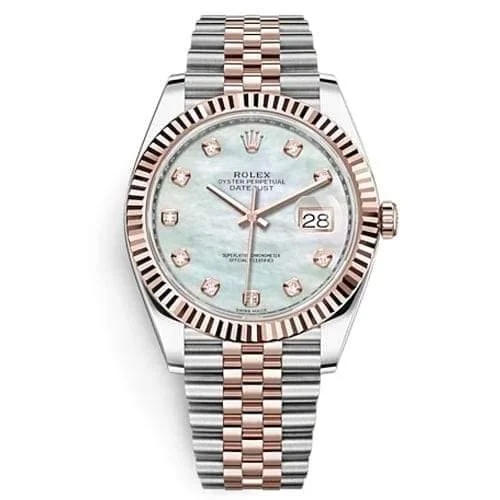 Rolex Datejust 41mm - Ref: 126331-0014 - White Mother of Pearl Diamond Dial, Two Tone Stainless Steel & 18K Rose Gold Jubilee Bracelet Men's Watch