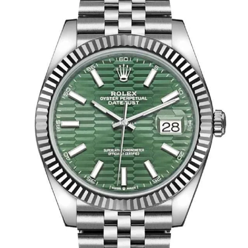 Rolex Datejust 41 Stainless Steel Jubilee Fluted Bezel Green Motif Dial 126334