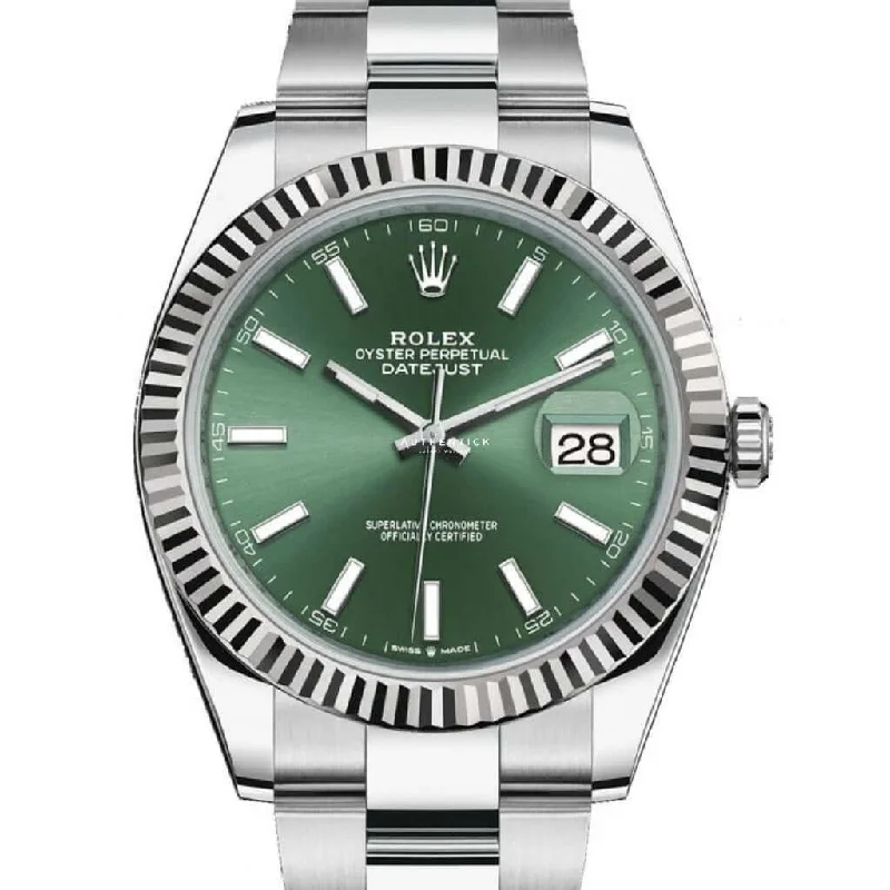 Rolex Datejust 41 Stainless Steel Oyster Fluted Bezel Green Stick Dial 126334