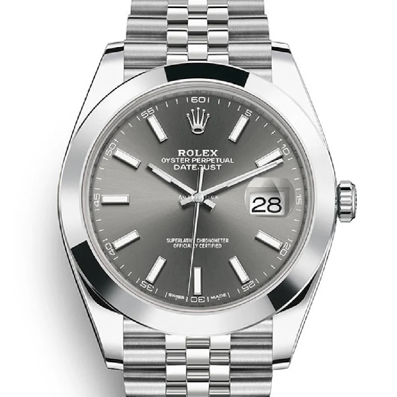 Rolex Datejust 41 Stainless Steel Jubilee Smooth Bezel Rhodium Stick Dial 126300