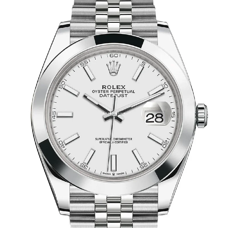 Rolex Datejust 41 Stainless Steel Jubilee Smooth Bezel White Stick Dial 126300