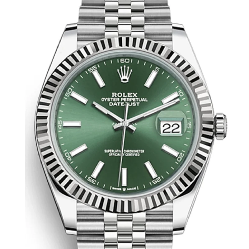 Rolex Datejust 41 Stainless Steel Jubille Fluted Bezel Green Stick Dial 126334