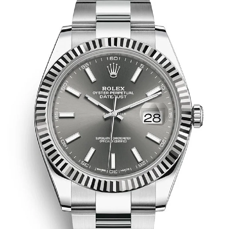 Rolex Datejust 41 Stainless Steel Oyster Fluted Bezel Rhodium Stick Dial 126334