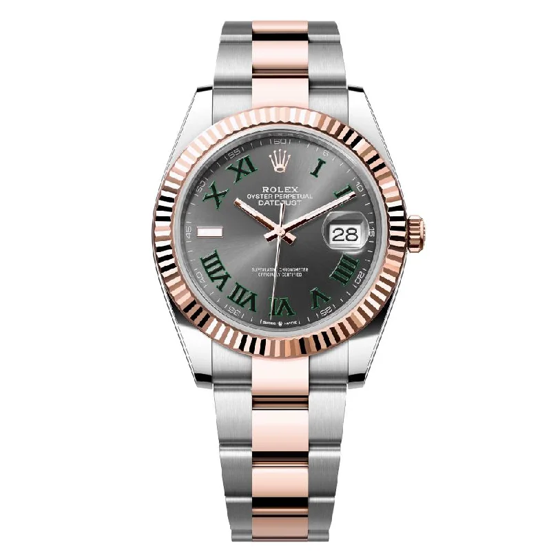 Rolex Datejust 41mm - Ref: ROL-73751 - Slate Grey Wimbledon Roman Dial & Fluted Bezel, Two Tone Stainless Steel & 18K Rose Gold Oyster Bracelet Men's Watch