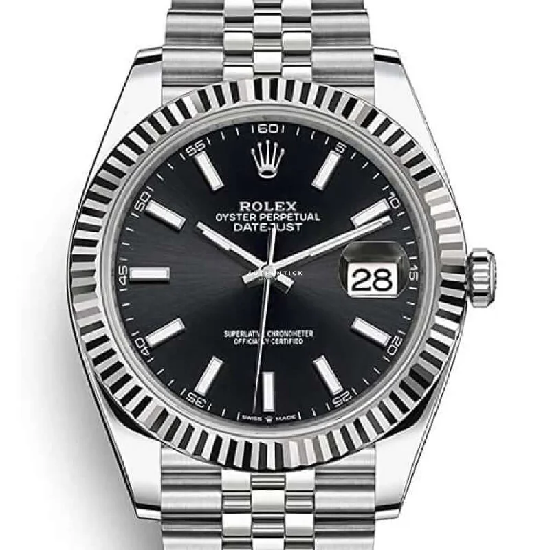 Rolex Datejust 41 Stainless Steel Jubilee Fluted Bezel Black Stick Dial 126334