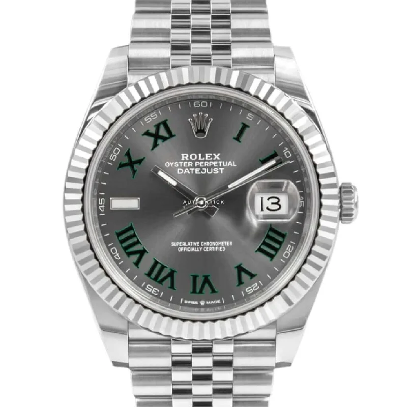 Rolex Datejust 41 Stainless Steel Jubilee Fluted Bezel Wimbledon Roman Dial 126334