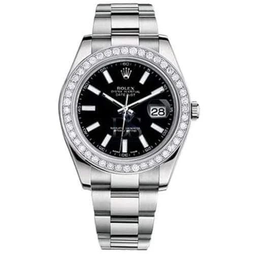 Rolex Datejust II 41mm - Ref: 116300 bkdb - Black Dial & Diamond Bezel, Stainless Steel Oyster Bracelet Men's Watch