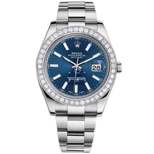 Rolex Datejust II 41mm - Ref: 116300 bldb - Blue Dial & Diamond Bezel, Stainless Steel Oyster Bracelet Men's Watch