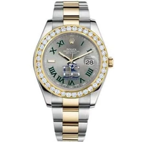 Rolex Datejust II 41mm - Ref: 116300GYRODB - Wimbledon Roman Dial & Diamond Bezel, Two Tone Stainless Steel & 18K Yellow Gold Oyster Bracelet Men's Watch