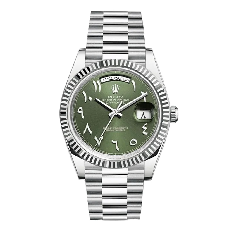 Rolex Day Date 40mm - Ref: 228236 ogap - Olive Green Arabic Dial & Fluted Bezel, Platinum President Bracelet Men's Watch