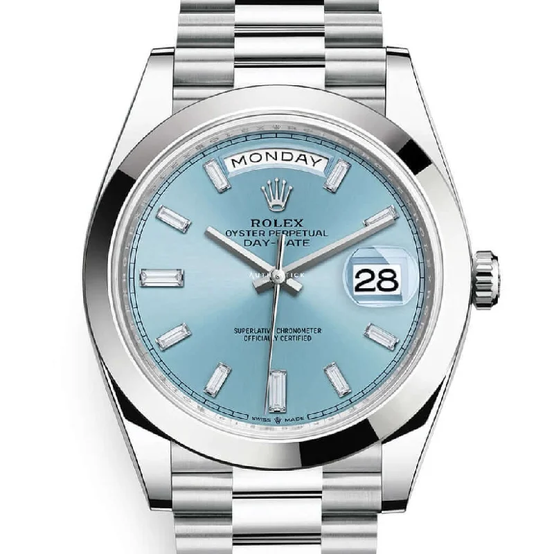 Rolex Day-Date 40 Platinum Ice Blue Baguette Dial 228206