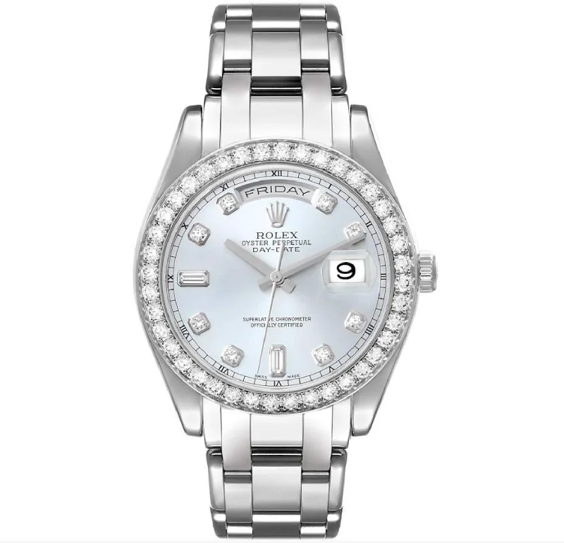 Rolex Day Date 39mm - Ref: 18946 - Ice Blue Diamond Dial & Diamond Bezel, Platinum President Bracelet Watch