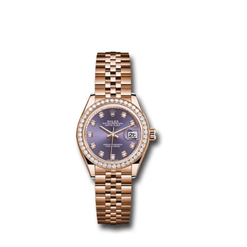 Rolex Lady Datejust 28mm - Ref: 279135rbr adj - Aubergine Purple Dial, 18K Rose Gold Jubilee Bracelet Women's Watch