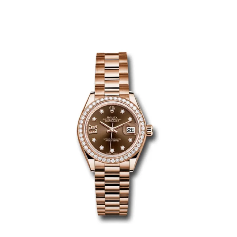 Rolex Lady-Datejust 28mm - Ref: 279135RBR cho9dix8dp - Chocolate Diamond Dial & Diamond Bezel, 18K Rose Gold Presidential Bracelet Women's Watch