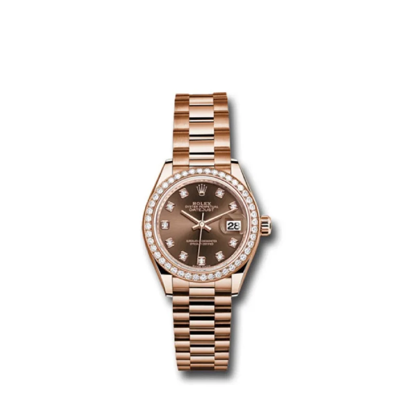 Rolex Lady-Datejust 28mm - Ref: 279135RBR chodp - Chocolate Diamond Dial & Diamond Bezel, 18K Rose Gold Presidential Bracelet Women's Watch