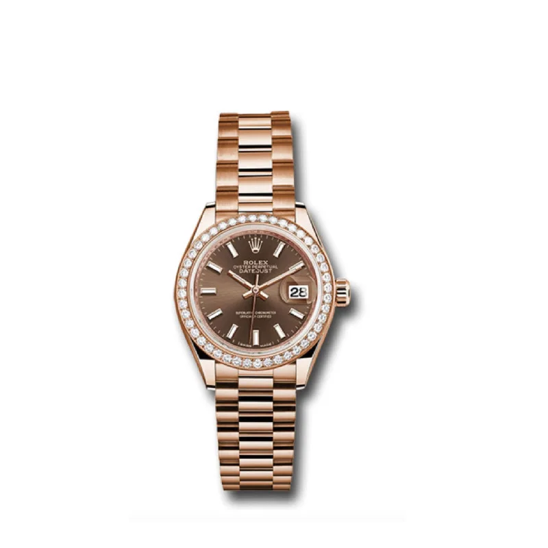 Rolex Lady Datejust 28mm - Ref: 279135rbr choip - Chocolate Dial, 18K Rose Gold Oyster Bracelet Women's Watch