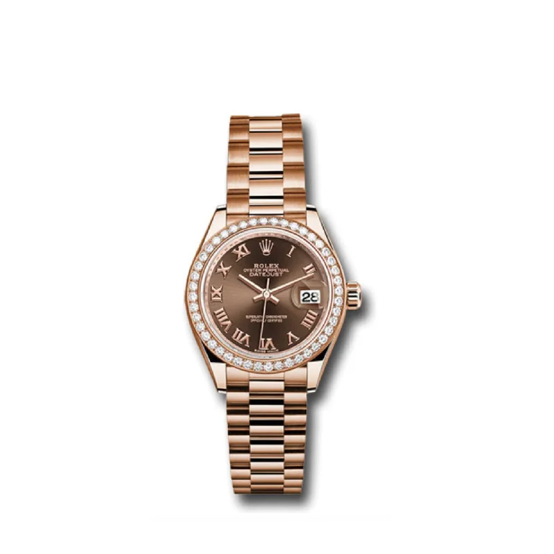 Rolex Lady Datejust 28mm - Ref: 279135rbr chorp - Chocolate Dial, 18K Rose Gold Oyster Bracelet Women's Watch