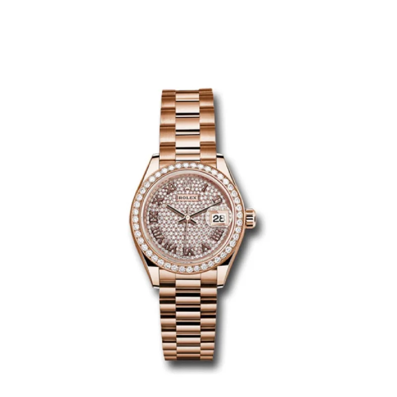 Rolex Lady-Datejust 28mm - Ref: 279135RBR dprp - Diamond Pave Dial & Diamond Bezel, 18K Rose Gold Presidential Bracelet Women's Watch