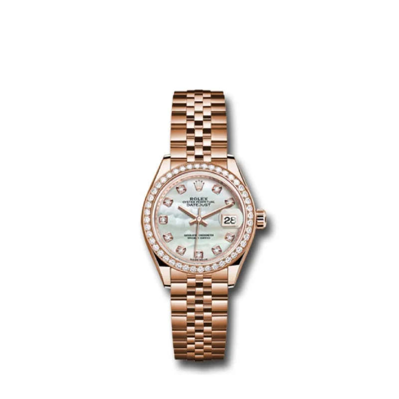 Rolex Lady-Datejust 28mm - Ref: 279135RBR mdj - White Mother of Pearl Diamond Dial & Diamond Bezel, 18K Rose Gold Jubilee Bracelet Women's Watch