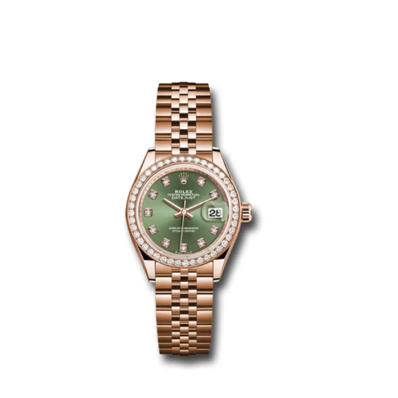 Rolex Lady-Datejust 28mm - Ref: 279135RBR ogdj - Green Diamond Dial & Diamond Bezel, 18K Rose Gold Jubilee Bracelet Women's Watch