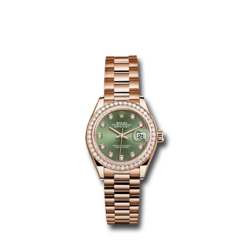 Rolex Lady Datejust 28mm - Ref: 279135rbr ogdp - Green Dial, 18K Rose Gold Oyster Bracelet Women's Watch