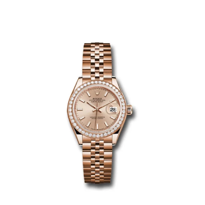 Rolex Lady-Datejust 28mm - Ref: 279135RBR pij - Sundust Stick Dial & Diamond Bezel, 18K Rose Gold Jubilee Bracelet Women's Watch