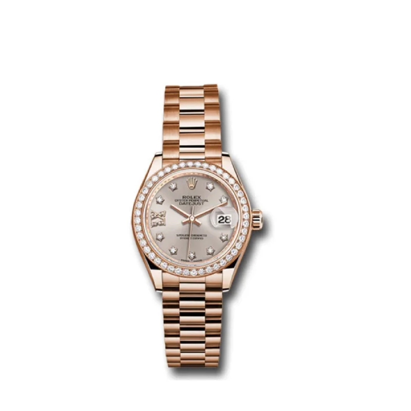 Rolex Lady-Datejust 28mm - Ref: 279135RBR s9dix8dp - Silver Diamond Dial & Diamond Bezel, 18K Rose Gold Presidential Bracelet Women's Watch