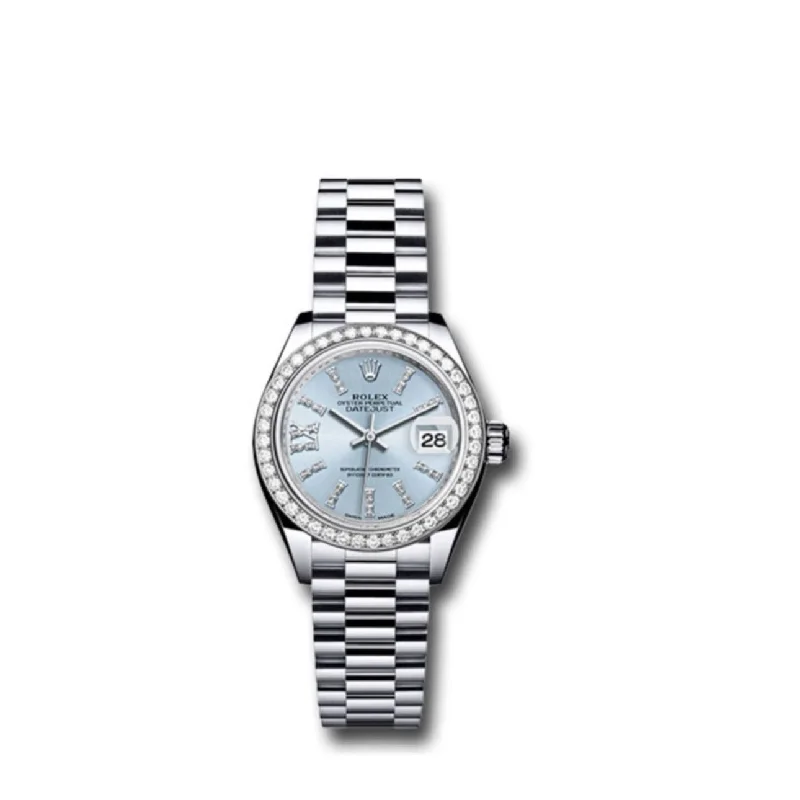 Rolex Lady-Datejust 28mm - Ref: 279136RBR ib36dix8dp - Ice Blue Roman Diamond Dial & Diamond Bezel, Platinum Presidential Bracelet Women's Watch