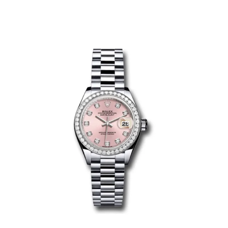 Rolex Lady-Datejust 28mm - Ref: 279136RBR pdp - Pink Diamond Dial & Diamond Bezel, Platinum Presidential Bracelet Women's Watch