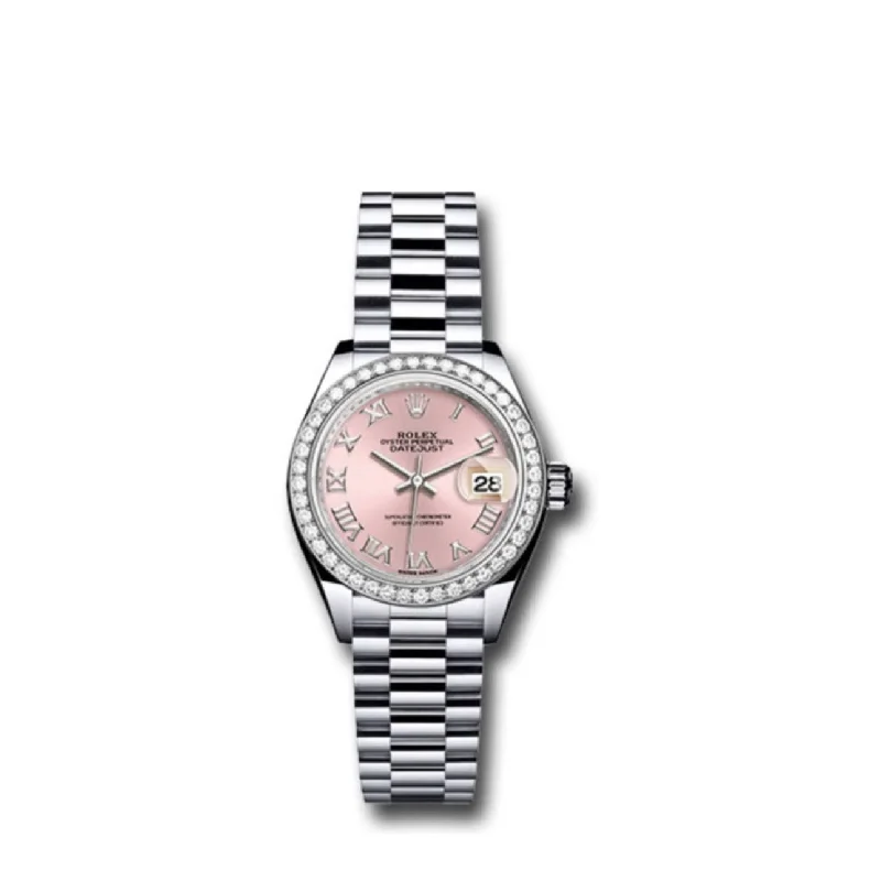 Rolex Lady-Datejust 28mm - Ref: 279136RBR prp - Pink Roman Diamond Dial & Diamond Bezel, Platinum Presidential Bracelet Women's Watch