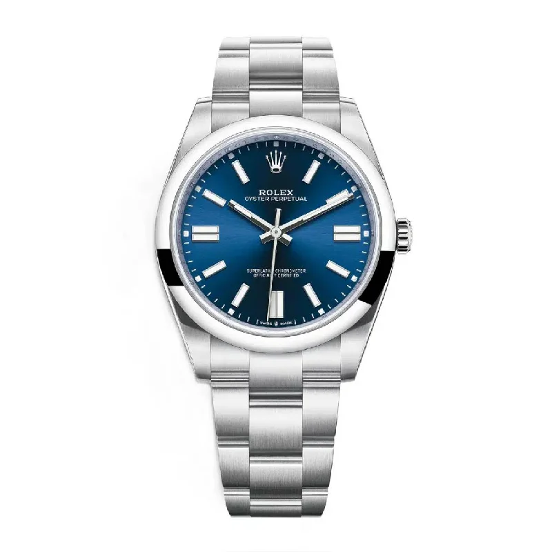 Rolex Oyster Perpetual 41mm | Stainless steel bracelet | Bright blue dial Smooth bezel | Men's Watch 124300-0003