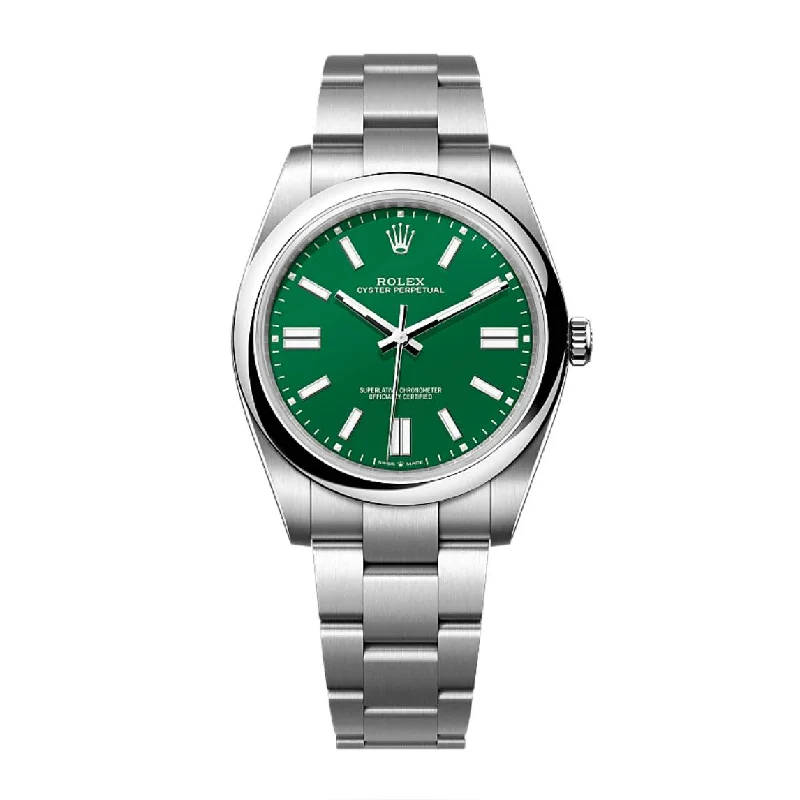 Rolex Oyster Perpetual 41mm | Stainless steel bracelet | Green dial Smooth bezel | Men's Watch 124300-0005