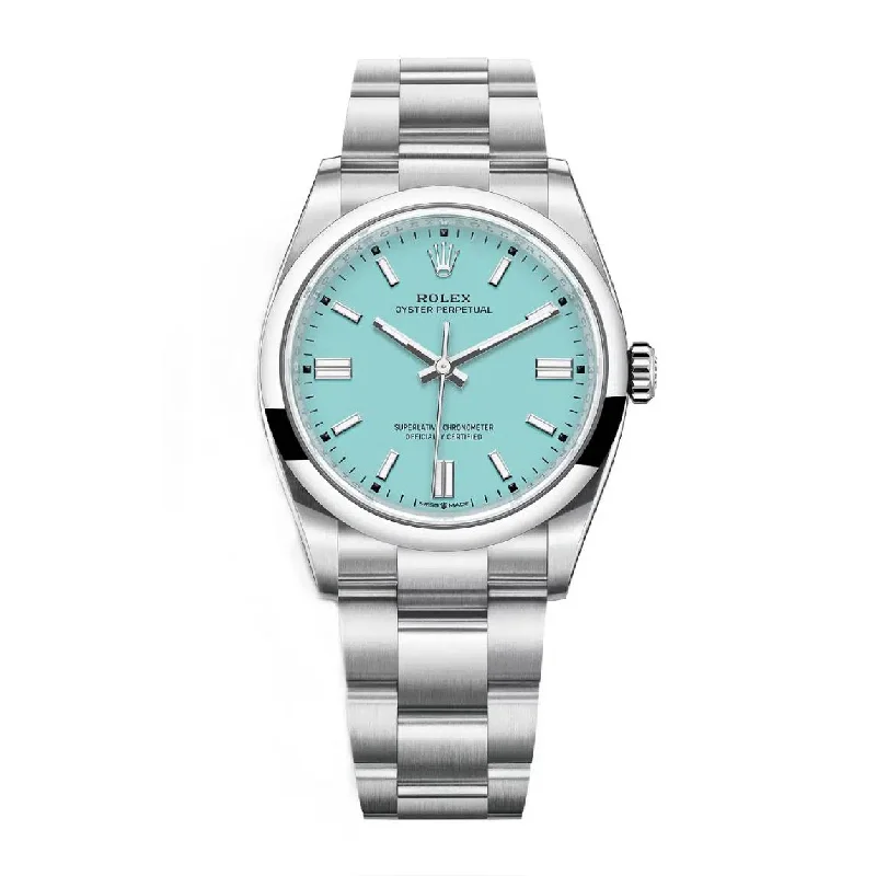 Rolex Oyster Perpetual "Tiffany" 36mm | Stainless steel bracelet | Turquoise blue dial Smooth bezel | Men's Watch 126000-0006