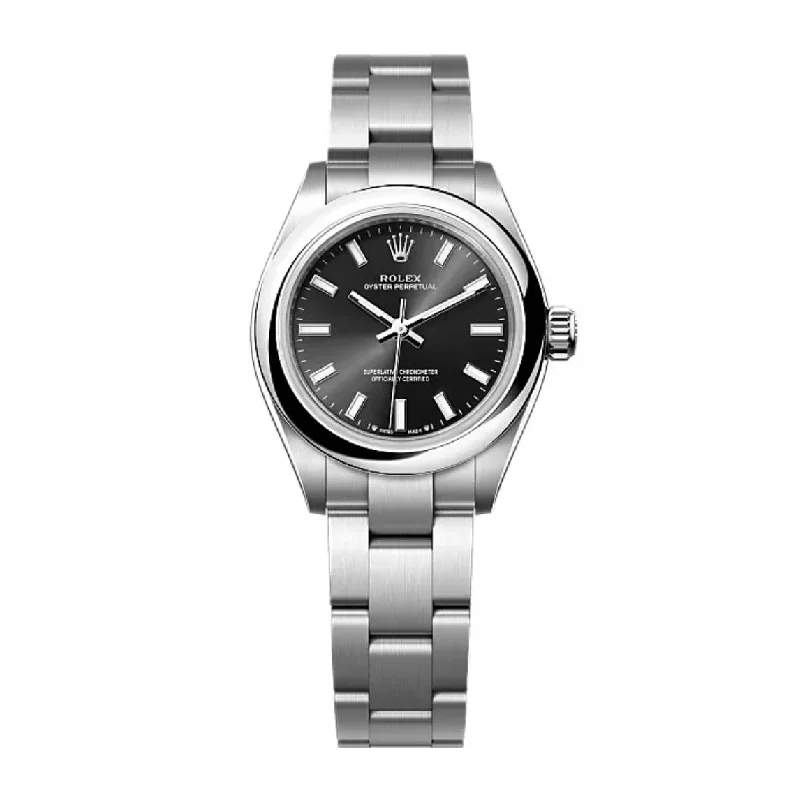 Rolex Oyster Perpetual 28mm | Stainless steel bracelet | Bright black dial Smooth bezel | Ladies Watch 276200-0002