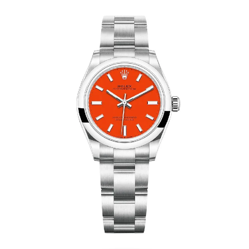 Rolex Oyster Perpetual 31mm | Stainless steel bracelet | Coral red dial Smooth bezel | Ladies Watch 277200-0008