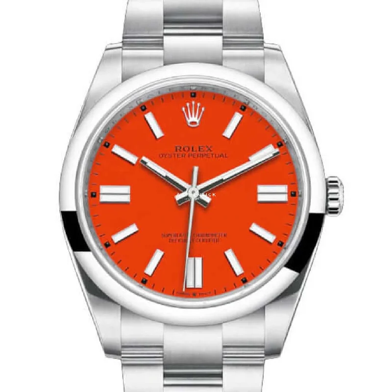 ROLEX OYSTER PERPETUAL 41 STAINLESS STEEL CORAL RED DIAL 124300