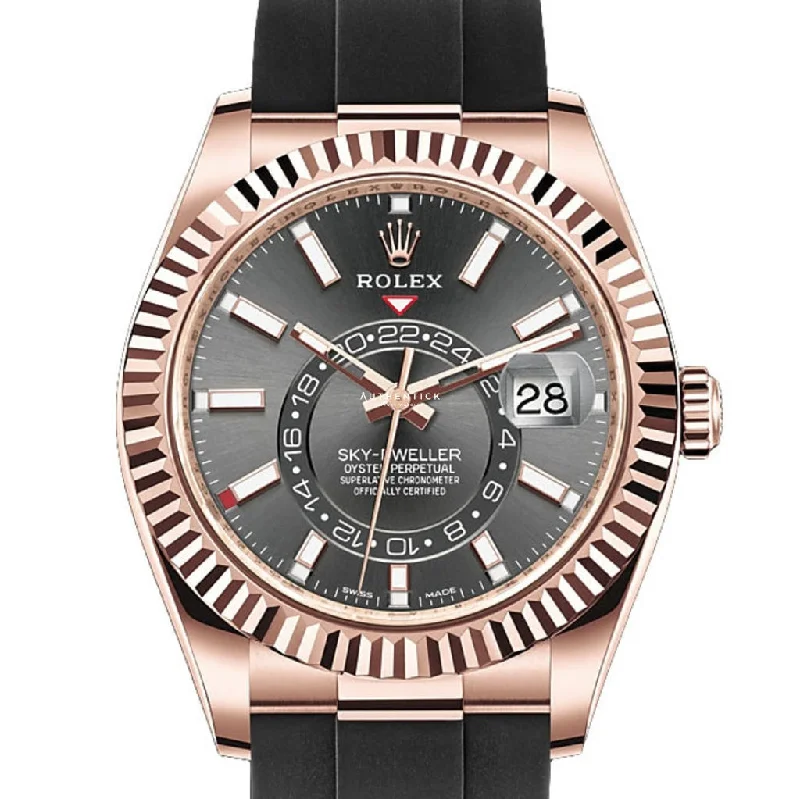 ROLEX SKY-DWELLER OYSTERFLEX ROSE GOLD RHODIUM DIAL 326235