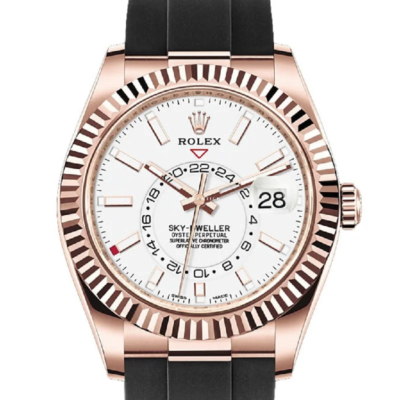 Rolex Sky-Dweller Oysterflex Rose Gold White Dial 326235