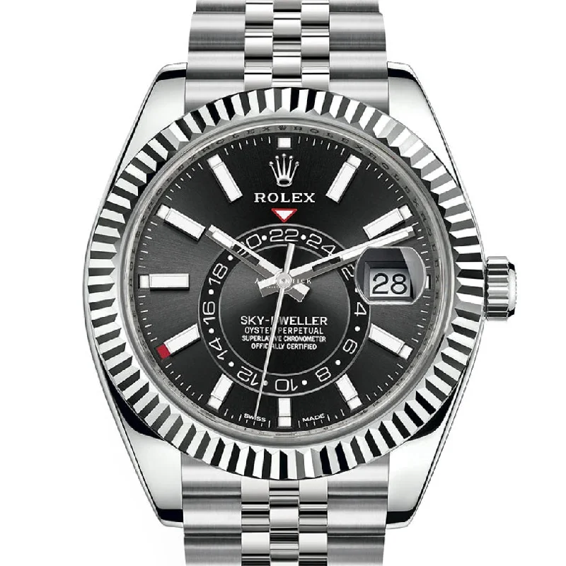 Rolex Sky-Dweller Stainless Steel & White Gold Black Dial Jubilee 326934