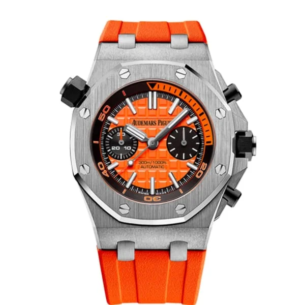 Audemars Piguet Royal Oak Offshore Diver Chronograph 42mm Men's Watch - Ref: 26703ST.OO.A070CA.01 - Orange Dial, Orange Rubber Strap