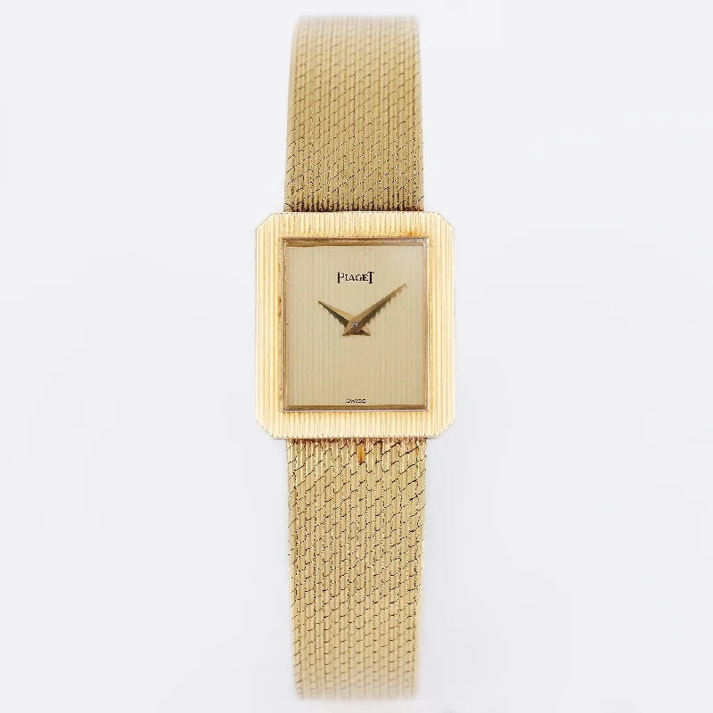 Unworn Piaget Vintage Ladies Wristwatch | REF. 4154 B 12 | Gold Vertically Lined Dial & Bezel | 20mm | 18k Yellow Gold | Manual Wind | 1981