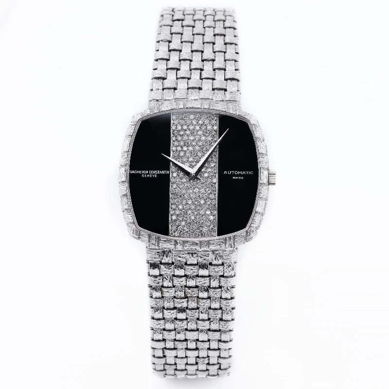 Vacheron Constantin | Vintage Onyx & Diamond Wristwatch | 18k White Gold | Woven Bracelet