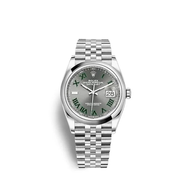 Rolex Datejust 36mm - Ref: 126200-0017 - Slate Grey Wimbledon Roman Dial, Stainless Steel Jubilee Bracelet Watch